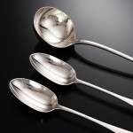 Canteen set of antique hand-forged Old English sterling silver cutlery set for 12