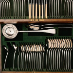 Canteen set of antique hand-forged Old English sterling silver cutlery set for 12