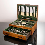 Canteen set of antique hand-forged Old English sterling silver cutlery set for 12