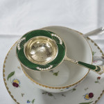 Antique Norwegian silver-gilt & enamel tea strainer