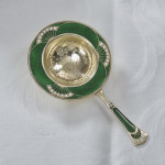 Antique Norwegian silver-gilt & enamel tea strainer