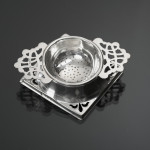 WWII sterling silver tea strainer & drip tray
