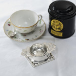 WWII sterling silver tea strainer & drip tray