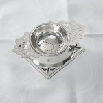 WWII sterling silver tea strainer & drip tray