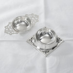 WWII sterling silver tea strainer & drip tray