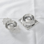 WWII sterling silver tea strainer & drip tray