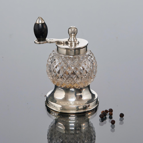 Edwardian cut glass & sterling silver pepper grinder
