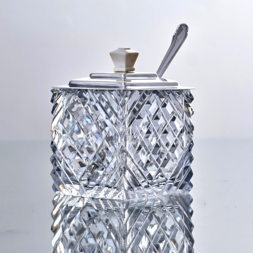 Art Deco style cut glass & sterling silver preserve jar