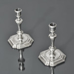 Pair of George II cast sterling silver candlesticks