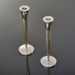 Pair of rare mid-century sterling silver-gilt candlesticks