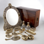 Victorian silver-gilt & tiger's eye vanity set