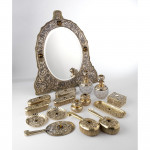 Victorian silver-gilt & tiger's eye vanity set