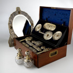 Victorian silver-gilt & tiger's eye vanity set