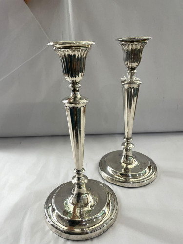 Pair of George III antique sterling silver candlesticks