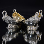 Set of four antique sterling silver swan dishes