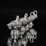 Set of four antique sterling silver swan dishes