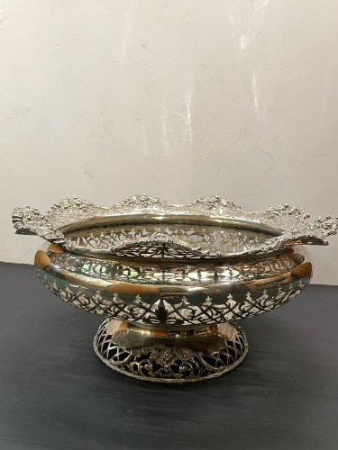 Large George V pierced sterling silver bowl