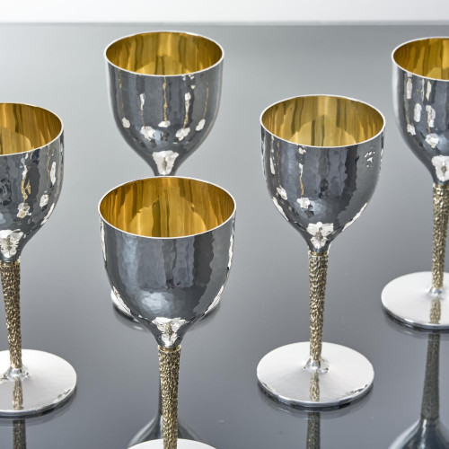 Set of six mid-century sterling silver wine goblets
