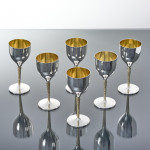 Set of six mid-century sterling silver wine goblets