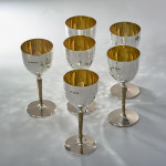 Set of six mid-century sterling silver wine goblets