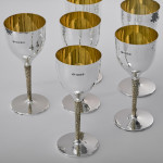 Set of six mid-century sterling silver wine goblets