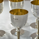 Set of six mid-century sterling silver wine goblets