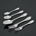 Rare set of Victorian hand-forged New Gothic sterling silver cutlery for 18