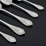 Rare set of Victorian hand-forged New Gothic sterling silver cutlery for 18
