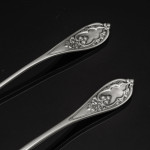 Rare set of Victorian hand-forged New Gothic sterling silver cutlery for 18