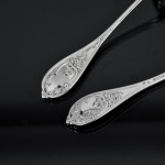 Rare set of Victorian hand-forged New Gothic sterling silver cutlery for 18