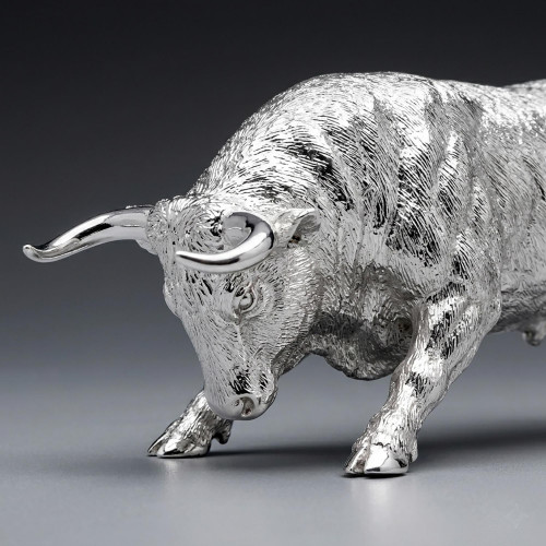 Sterling silver model bull - tail down