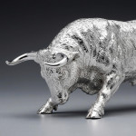 Sterling silver model bull - tail down