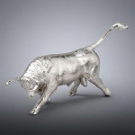 Sterling silver model bull - tail up