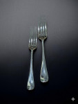 Set of hand-forged 4-prong Rattail pattern sterling silver cutlery for 12 in canteen