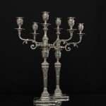 Pair of 2-branch 3-light antique neoclassical-style sterling silver candelabra