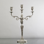 Pair of 2-branch 3-light antique neoclassical-style sterling silver candelabra