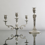 Pair of 2-branch 3-light antique neoclassical-style sterling silver candelabra