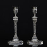 Pair of 2-branch 3-light antique neoclassical-style sterling silver candelabra