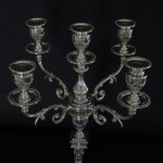 Pair of 2-branch 3-light antique neoclassical-style sterling silver candelabra
