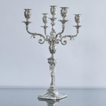 Pair of 2-branch 3-light antique neoclassical-style sterling silver candelabra