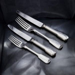 Set of Victorian hand-forged Fiddle pattern sterling silver cutlery for 12 with additional dessert forks & table soup or serving spoons