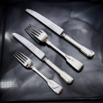 Set of Victorian hand-forged Fiddle pattern sterling silver cutlery for 12 with additional dessert forks & table soup or serving spoons
