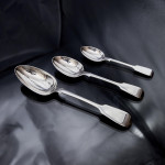 Set of Victorian hand-forged Fiddle pattern sterling silver cutlery for 12 with additional dessert forks & table soup or serving spoons