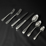 Set of Victorian hand-forged one-date-&-maker Bead pattern sterling silver cutlery for 12 in canteen