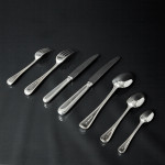 Set of Victorian hand-forged one-date-&-maker Bead pattern sterling silver cutlery for 12 in canteen