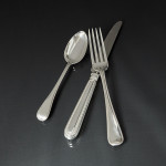 Set of Victorian hand-forged one-date-&-maker Bead pattern sterling silver cutlery for 12 in canteen