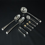 Set of Victorian hand-forged one-date-&-maker Bead pattern sterling silver cutlery for 12 in canteen