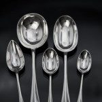 Set of hand-forged 4-prong Rattail pattern sterling silver cutlery for 12 in canteen