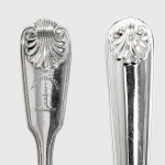 Set of Victorian hand-forged Fiddle Thread & Shell sterling silver cutlery for 12