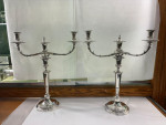 Pair of George III sterling silver three-light candelabra